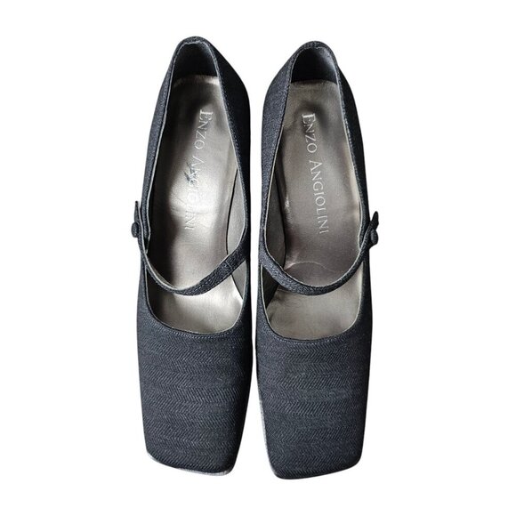 Enzo Angiolini Women's Textured Block Heel Mary Jane Black Pump Dress Shoe - Picture 9 of 14